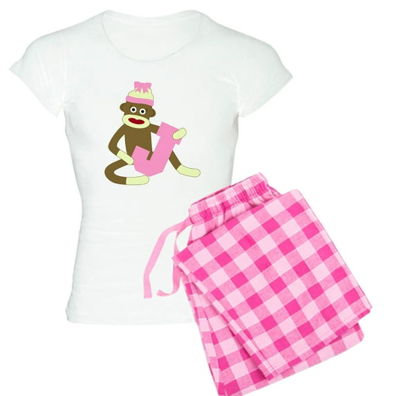 CafePress - Sock Monkey Monogram Girl J Women's Light Pajamas - Women's Short Sleeve Print T-Shirt and Pants Light Cotton Pajama Set