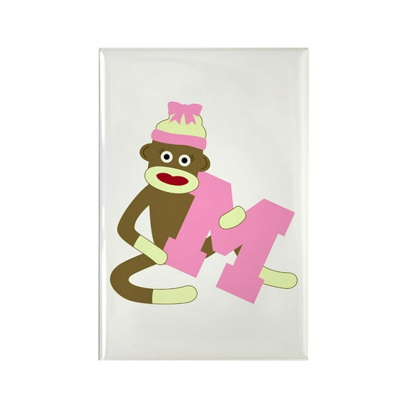 CafePress - Sock Monkey Monogram Girl M - Rectangle Magnet, 2"x3" Refrigerator Magnet
