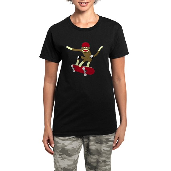 CafePress - Sock Monkey Skateboarder Women's Dark Pajamas - Women's Short Sleeve Print T-Shirt and Pants Dark Cotton Pajama Set