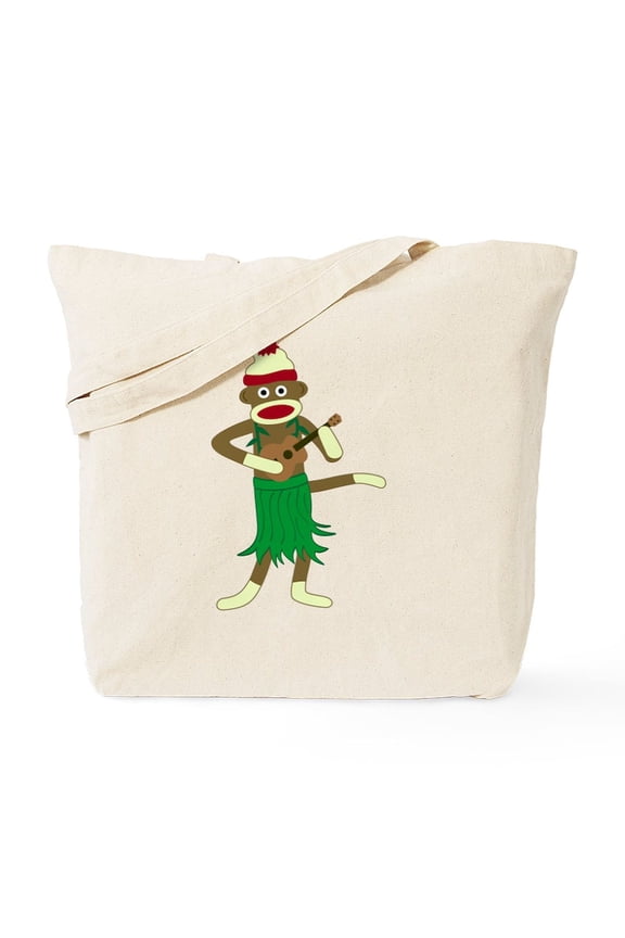 - Sock Monkey Ukulele Hula Tote Bag - Unisex Canvas Tote Bag, Beige, 1-Piece