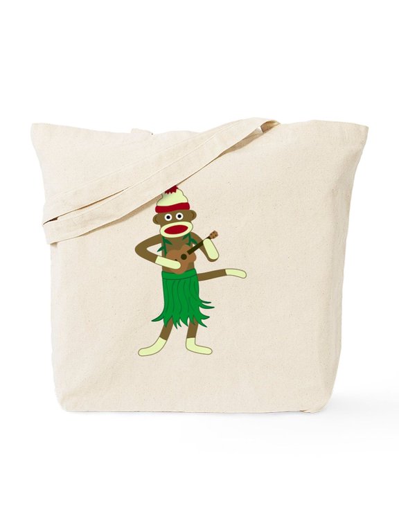 - Sock Monkey Ukulele Hula Tote Bag - Unisex Canvas Tote Bag, Beige, 1-Piece