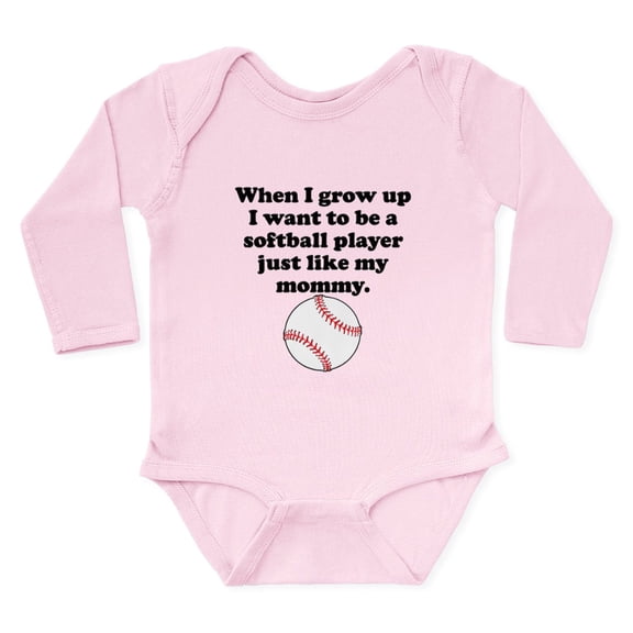 CafePress - Softball Player Like My Mommy Body Suit - Long Sleeve Cotton Baby Bodysuit