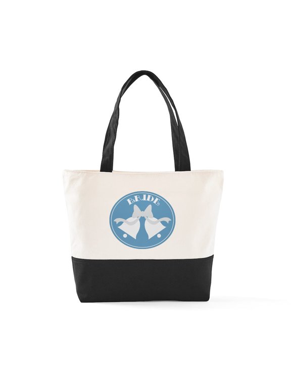 - Soldier Blue Bride Wedding Bells - Two Tone, 100% Cotton, Zipper Tote Bag