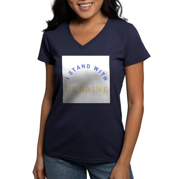 CafePress - Solidarity With UKRAINE T Shirt - Women's V-Neck Dark T-Shirt