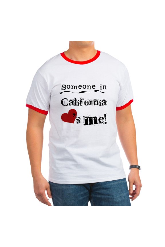 - Someone In California Ringer T - 100% Cotton Ringed T-Shirt