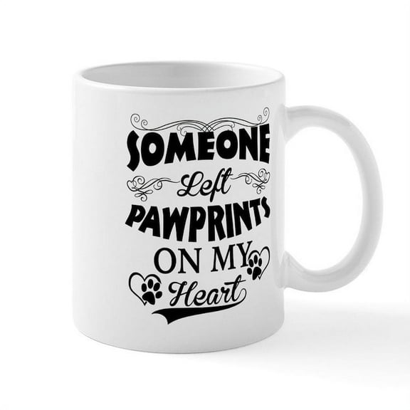 CafePress - Someone Left Pawprints On My Heart Mug - 11 oz Ceramic Mug - Novelty Coffee Tea Cup
