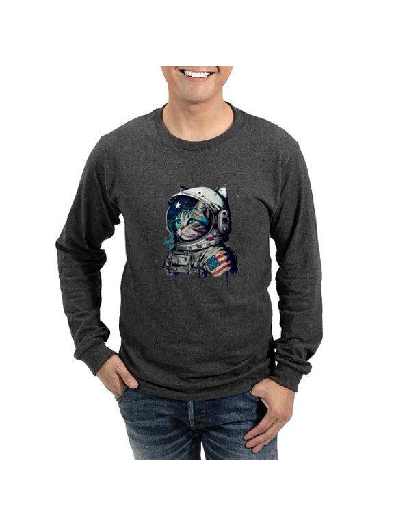 - Space Cat Astronaut Shirt Cosmonaut Astrocat Cosmo Men's Long Sleeve T Shirt - Men's Cotton Long Sleeve T-Shirt