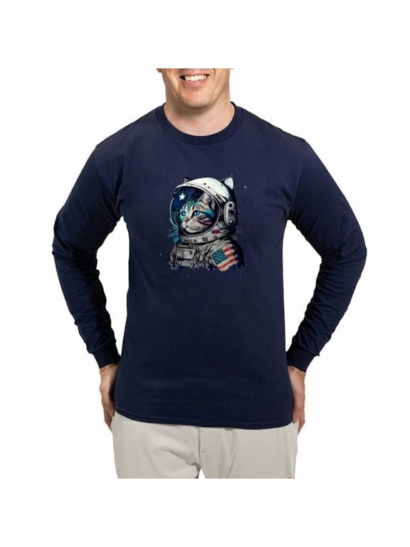 - Space Cat Astronaut Shirt Cosmonaut Astrocat Cosmo Men's Long Sleeve T Shirt - Men's Cotton Long Sleeve T-Shirt