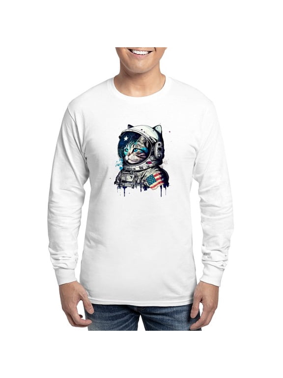 - Space Cat Astronaut Shirt Cosmonaut Astrocat Cosmo Men's Long Sleeve T Shirt - Men's Cotton Long Sleeve T-Shirt