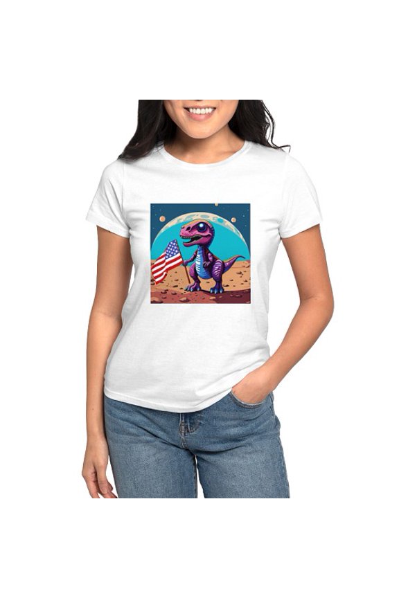 - Space Dino Astronaut Claims Mars USA Flag Funny Women's Value T Shirt - Women's Classic T-Shirt