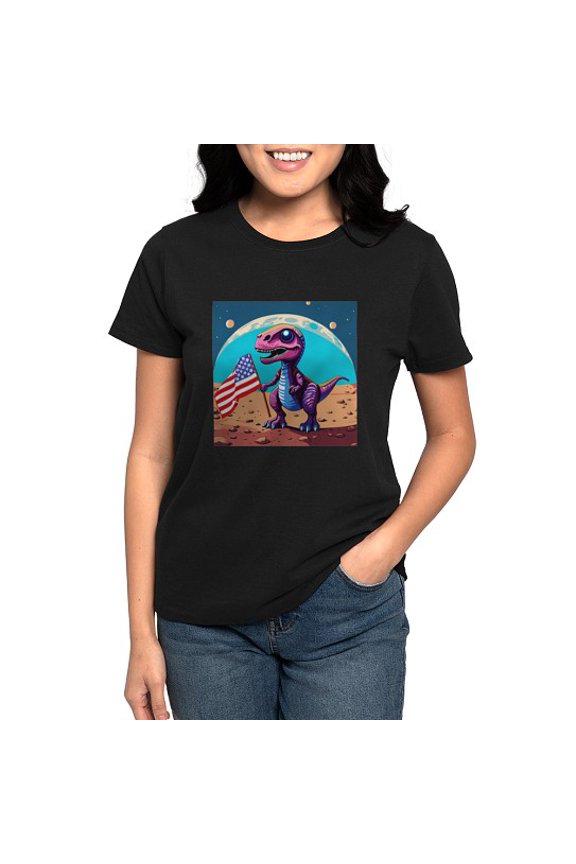- Space Dino Astronaut Claims Mars USA Flag Funny Women's Value T Shirt - Women's Classic T-Shirt