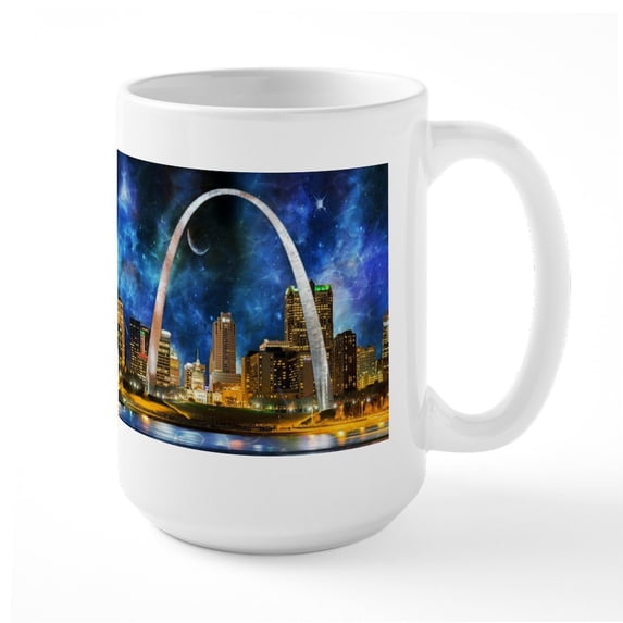 CafePress - Spacey St. Louis Skyline Mugs - 15 oz Ceramic Large White Novelty Mug