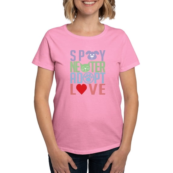 CafePress - Spay Neuter Adopt Love 2 Women's Dark T Shirt - Women's Traditional Fit Dark T-Shirt