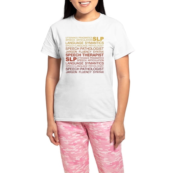 CafePress - Speech Therapist Word Cloud Women's Light Pajamas - Women's Short Sleeve Print T-Shirt and Pants Light Cotton Pajama Set