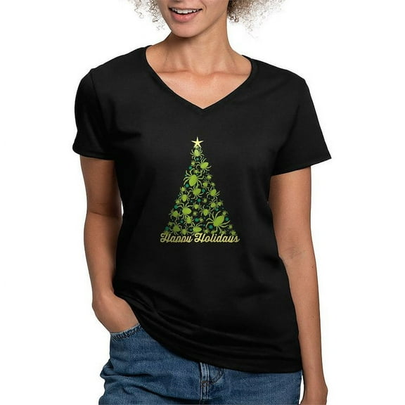 CafePress - Spider Christmas Tree T Shirt - Women's V-Neck Dark T-Shirt