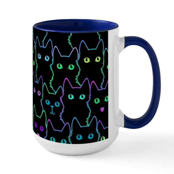CafePress - Spooky Cat Pattern - 15 oz Ceramic Large White Novelty Mug
