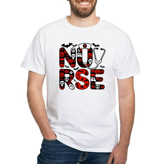 CafePress - Spooky Halloween Nurse Men's Value T Shirt - Men's White Classic Cotton T-Shirts