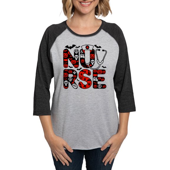 CafePress - Spooky Halloween Nurse Women's Baseball T Shirt - Womens Baseball Tee