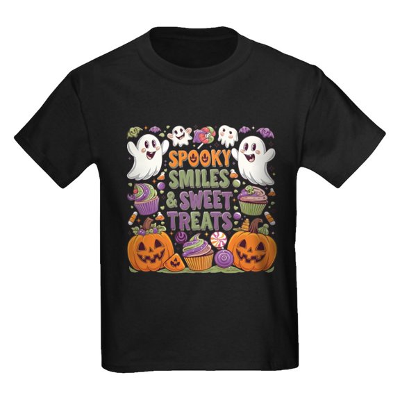 CafePress - Spooky Smiles And Sweet Treats Halloween Design Kids T Shirt - Dark T-Shirt Kids XS-XL