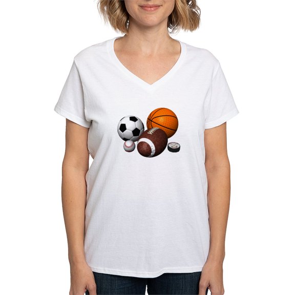 CafePress - Sports Balls T Shirt - Womens Cotton V-Neck T-shirt