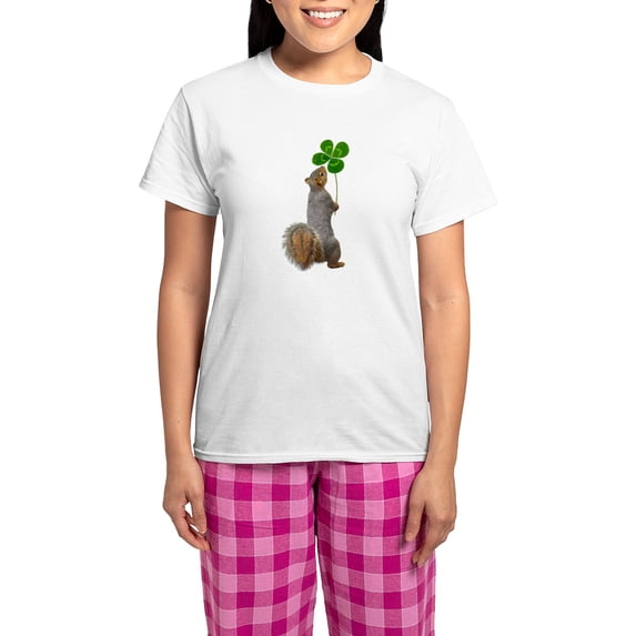 CafePress - Squirrel 4 Leaf Clover Pajamas - Women's Short Sleeve Print T-Shirt and Pants Light Cotton Pajama Set