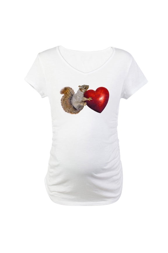 - Squirrel Big Red Heart Maternity T Shirt - Cotton Maternity T-shirt, Cute & Funny Pregnancy Tee