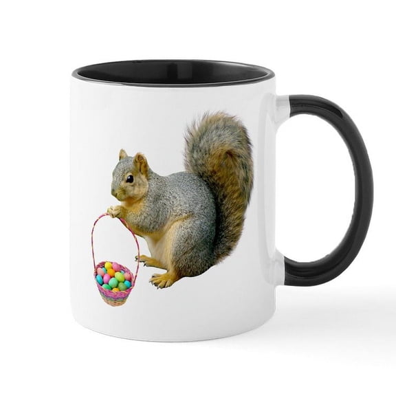 CafePress - Squirrel Easter Basket Mug - 11 oz Ceramic Mug - Novelty Coffee Tea Cup