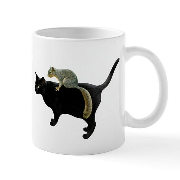 CafePress - Squirrel On Cat Mug - 11 oz Ceramic Mug - Novelty Coffee Tea Cup