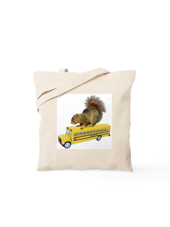 - Squirrel On School Bus Tote Bag - Unisex Canvas Tote Bag, Beige, 1-Piece