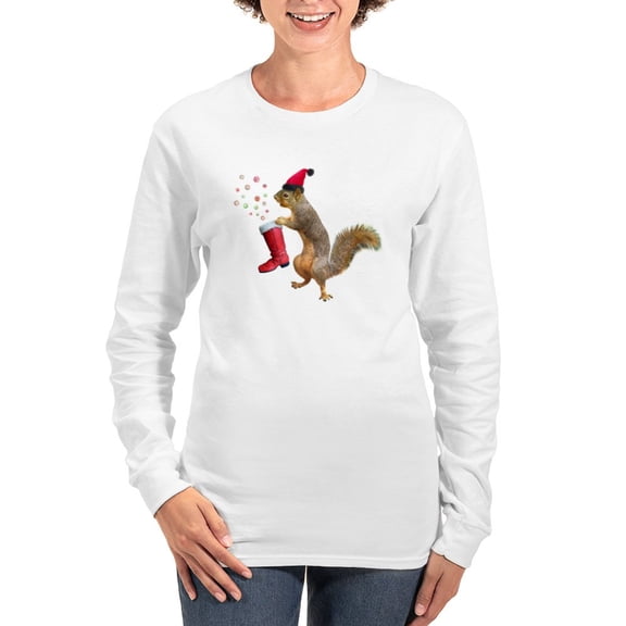 CafePress - Squirrel Red Boot Long Sleeve T Shirt - Women's Long Sleeve Graphic Casual T-Shirt