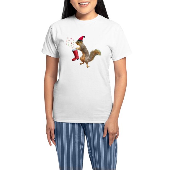 CafePress - Squirrel Red Boot Pajamas - Women's Short Sleeve Print T-Shirt and Pants Light Cotton Pajama Set