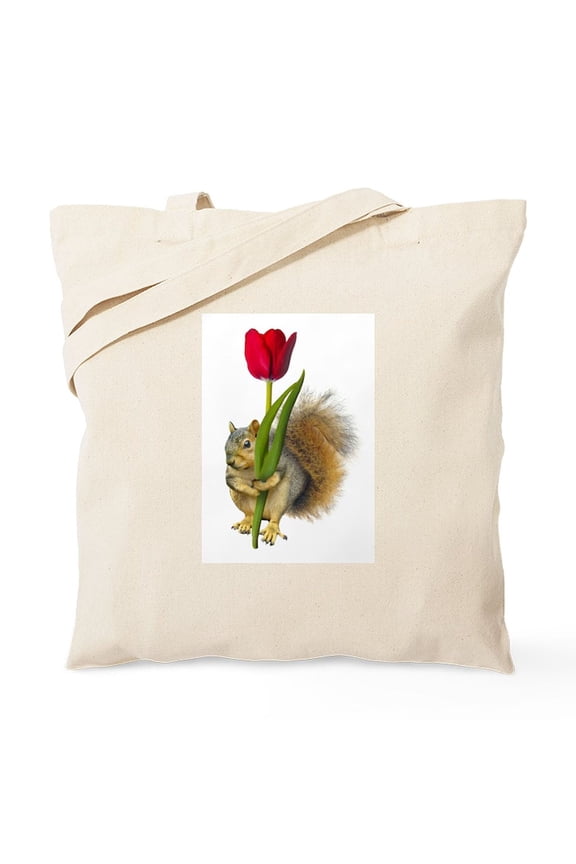 - Squirrel Red Tulip Tote Bag - Unisex Canvas Tote Bag, Beige, 1-Piece