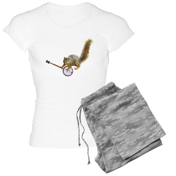 CafePress - Squirrel With Banjo Women's Light Pajamas - Women's Short Sleeve Print T-Shirt and Pants Light Cotton Pajama Set