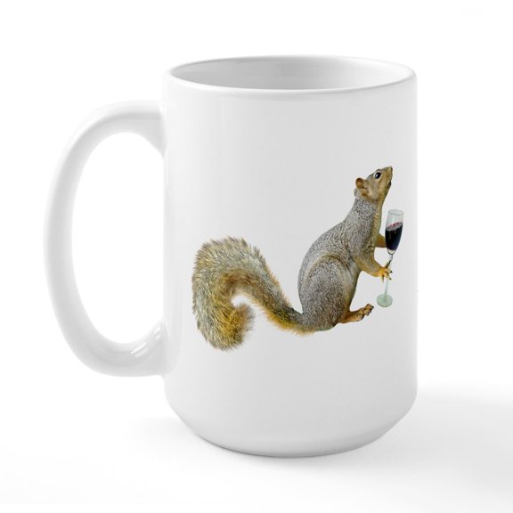 CafePress - Squirrel With Wine Large Mug - 15 oz Ceramic Large White Novelty Mug