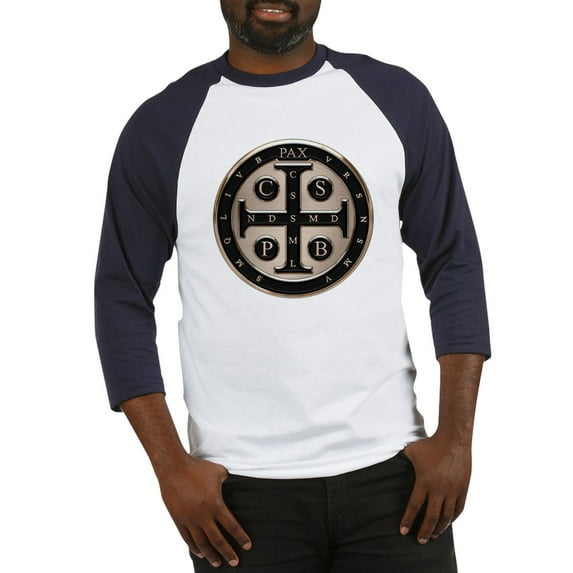 CafePress - St. Benedict Medal Baseball Jersey - Cotton Baseball Jersey, 3/4 Raglan Sleeve Shirt