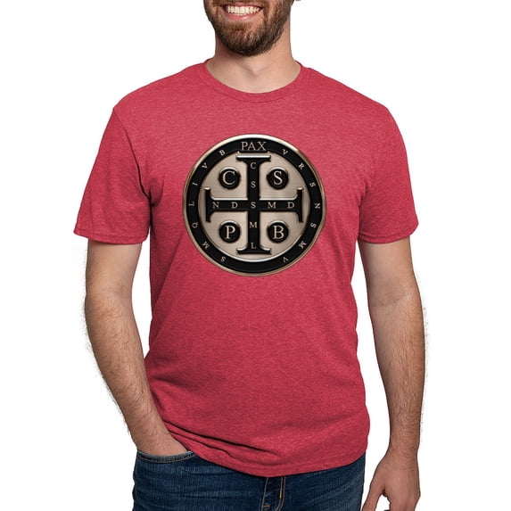CafePress - St. Benedict Medal Men's Deluxe T Shirt - Mens Tri-blend T-Shirt