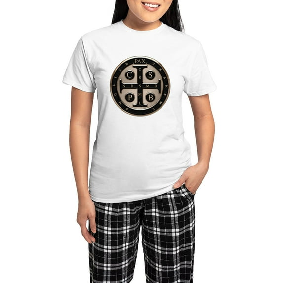 CafePress - St. Benedict Medal Pajamas - Women's Short Sleeve Print T-Shirt and Pants Light Cotton Pajama Set