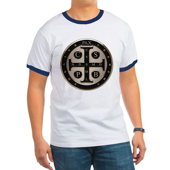 CafePress - St. Benedict Medal T Shirt - 100% Cotton Ringed T-Shirt