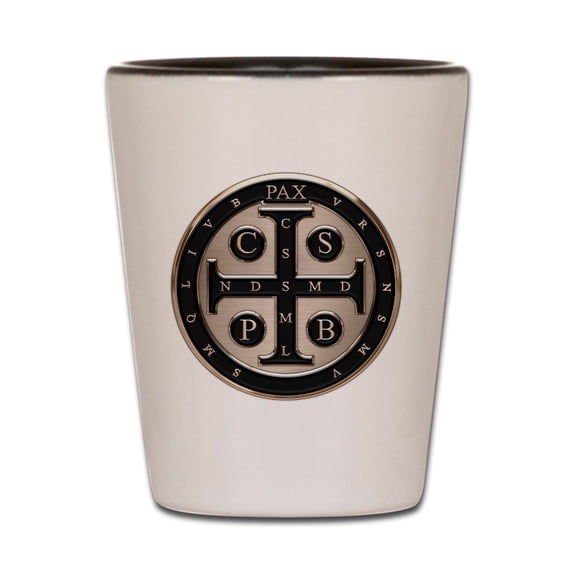 CafePress - St. Benedict Medal - White/Black Shot Glass, Unique and Funny Shot Glass