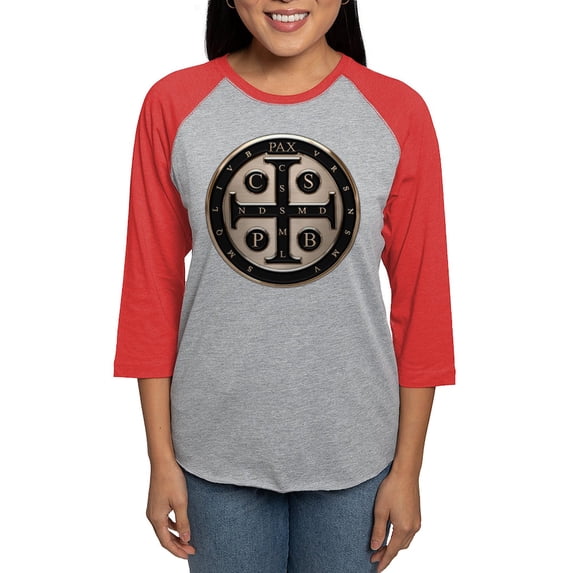 CafePress - St. Benedict Medal Women's Baseball T Shirt - Womens Baseball Tee