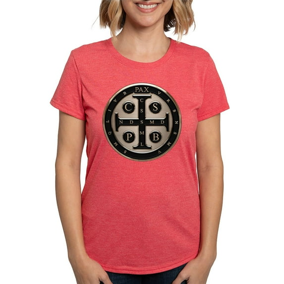 CafePress - St. Benedict Medal Women's Deluxe T Shirt - Womens Tri-blend T-Shirt
