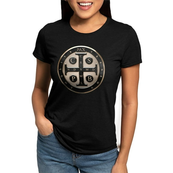 CafePress - St. Benedict Medal Women's Deluxe T Shirt - Womens Tri-blend T-Shirt