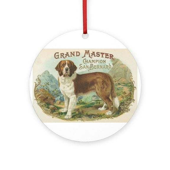 CafePress - St Bernard Antique Label -  Round Wood Ornament 4"