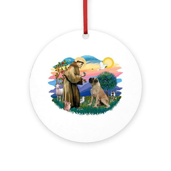 CafePress - St Francis #2/ Bull Mastiff -  Round Wood Ornament 4"