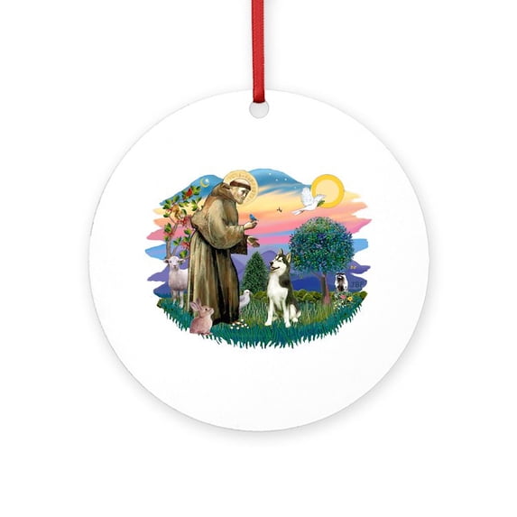 CafePress - St Francis #2/ Siberian #3 - Round Wood Ornament 4"
