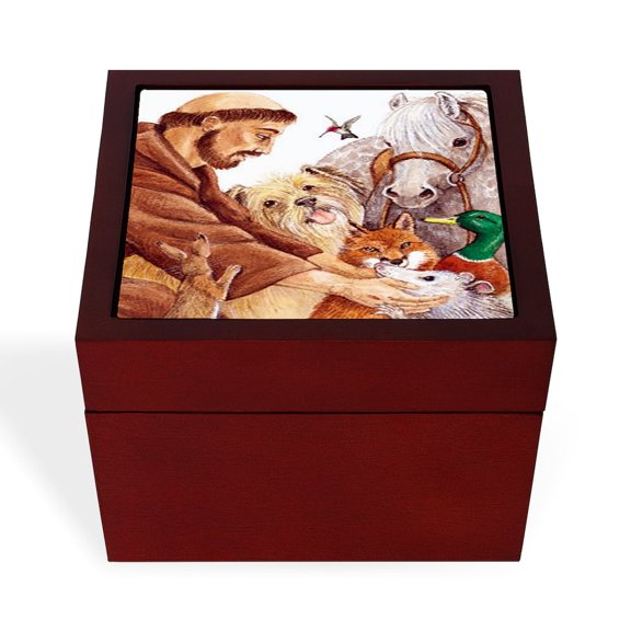 CafePress - St Francis - Keepsake Box, Finished Hardwood Jewelry Box, Velvet Lined Memento Box
