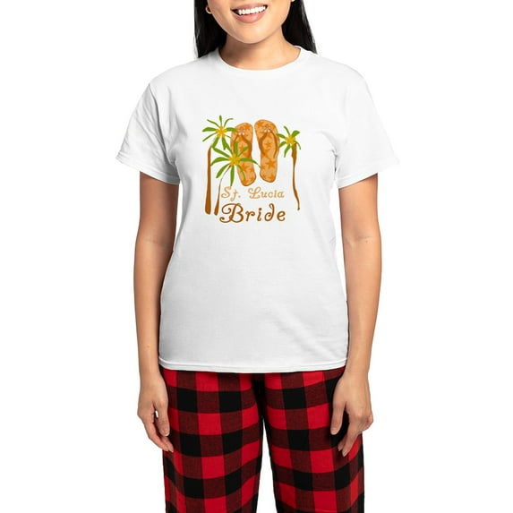 CafePress - St. Lucia Bride Women's Light Pajamas - Women's Short Sleeve Print T-Shirt and Pants Light Cotton Pajama Set