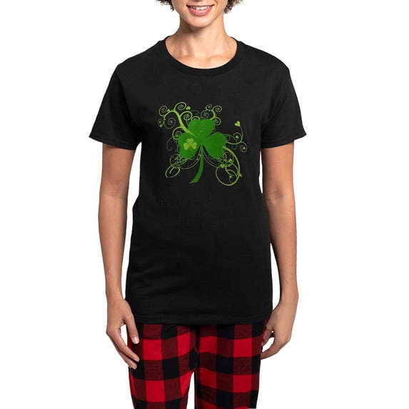CafePress - St Paddys Day Fancy Shamrock Women's Dark Pajamas - Women's Short Sleeve Print T-Shirt and Pants Dark Cotton Pajama Set