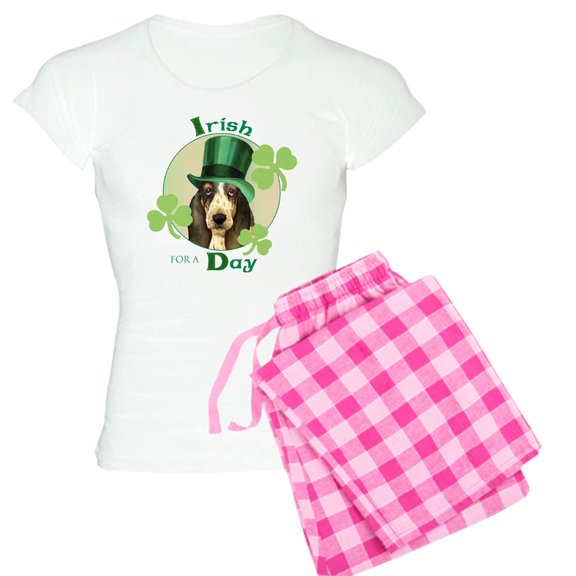 CafePress - St. Patrick Basset Women's Light Pajamas - Women's Short Sleeve Print T-Shirt and Pants Light Cotton Pajama Set