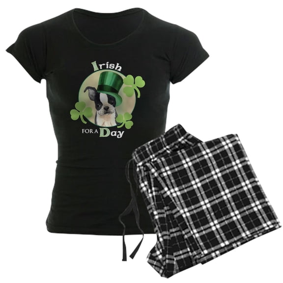 CafePress - St. Patrick Boston Terrier Women's Dark Pajamas - Women's Short Sleeve Print T-Shirt and Pants Dark Cotton Pajama Set